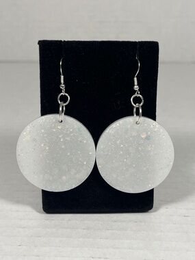 White Glitter Resin Dangle Earrings Circle